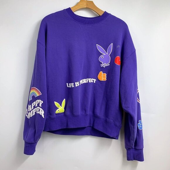 PacSun Women's Life Is Perfect Playboy Relaxed Cropped Sweatshirt Size S - Picture 1 of 15